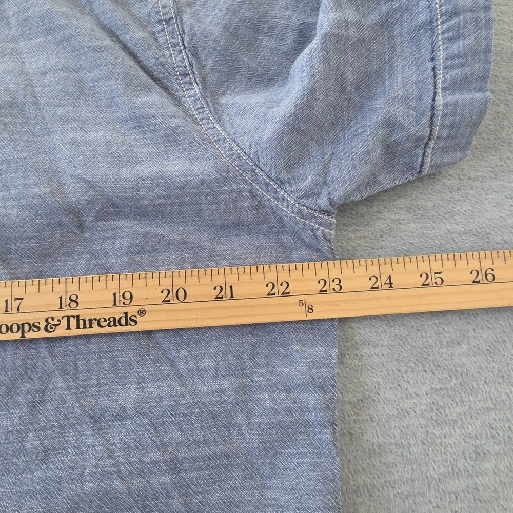 Woolrich Mens Blue Cotton Chambray Short Sleeve Button Down Shirt Large L - Picture 7 of 8